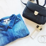 Forever 21 jean dress and black bag