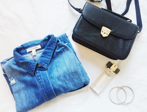 Forever 21 jean dress and black bag