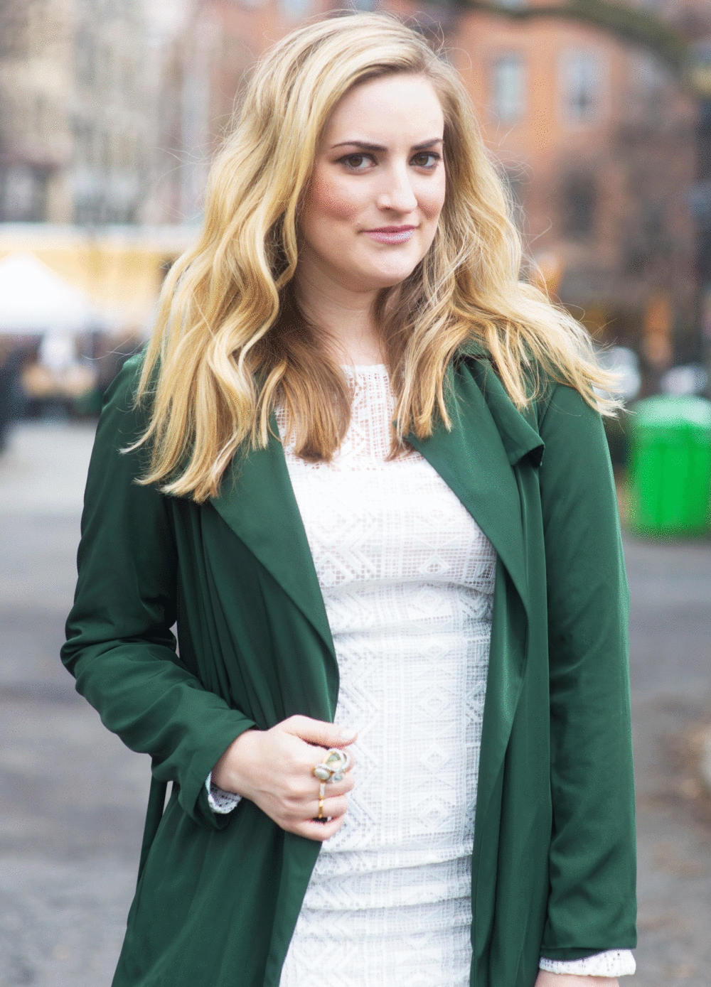 Green trench coat for winter